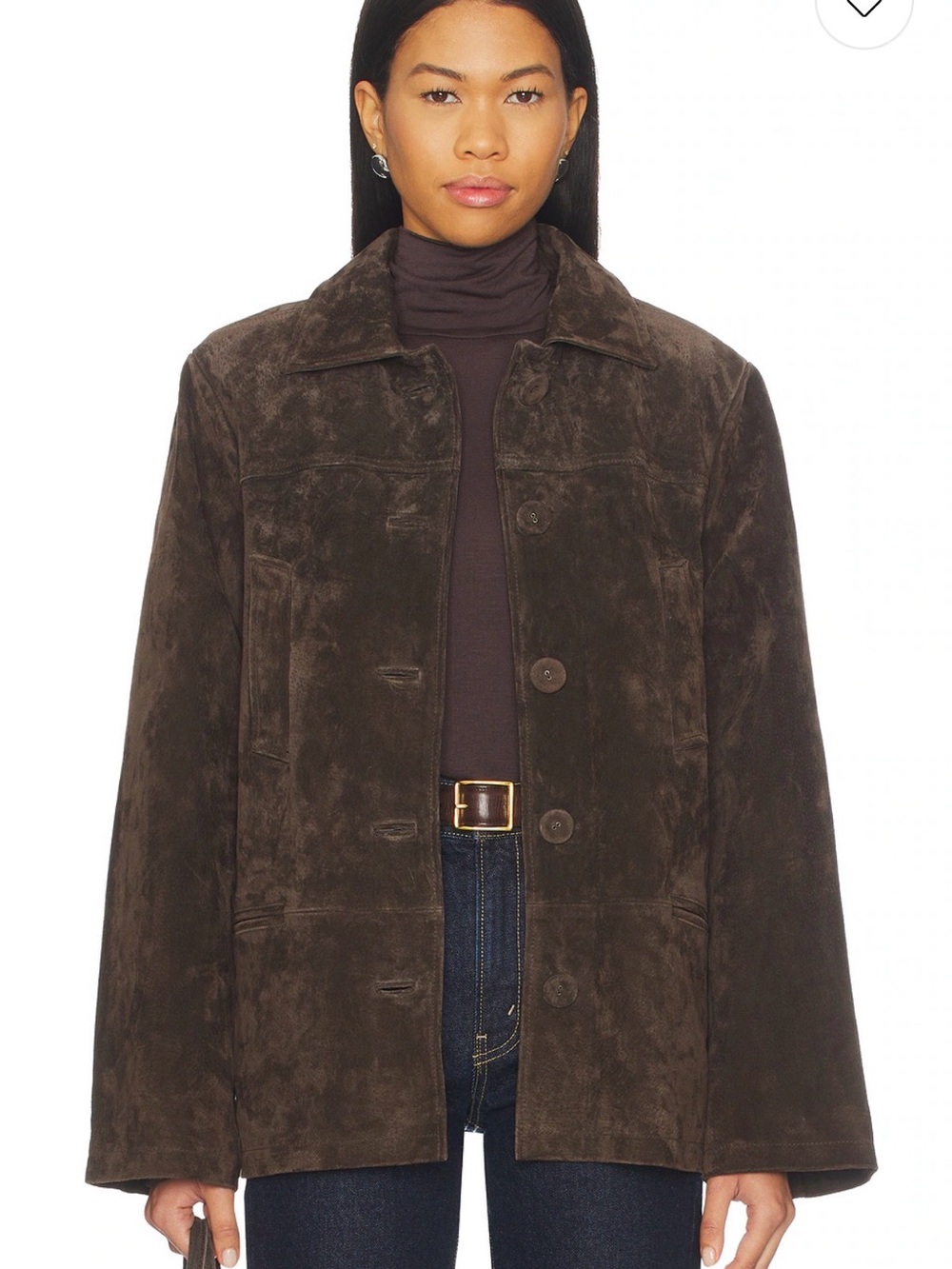 WeWoreWhat Dark Brown Suede Button Jacket
